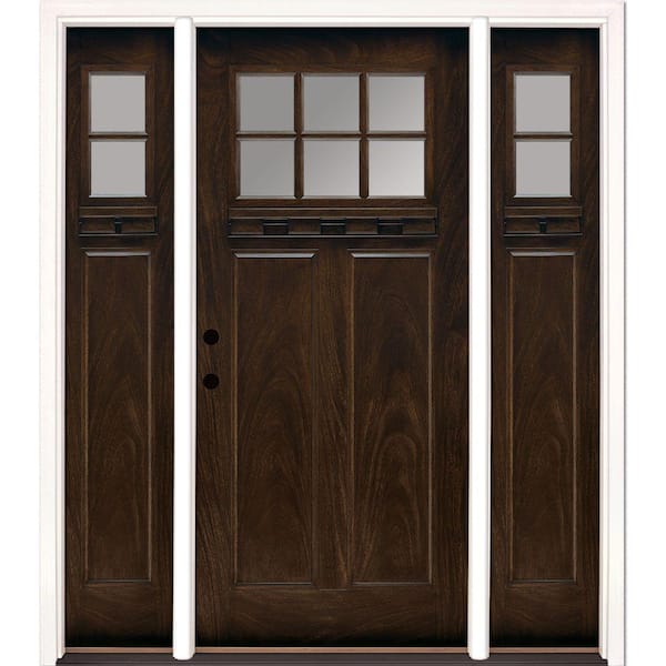 Feather River Doors 67.5 in.x81.625 in. 6 Lt Clear Craftsman Stained Chestnut Mahogany Right-Hand Fiberglass Prehung Front Door w/Sidelites
