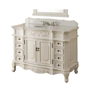 Morton 42 in. W x 22 in. D x 36 in. H Single Sink Bathroom Vanity in Antique White with White Marble top