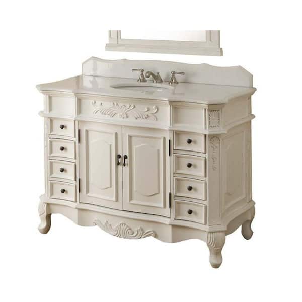 Benton Collection Morton 42 in. W x 22 in. D x 36 in. H Single Sink Bathroom Vanity in Antique White with White Marble top