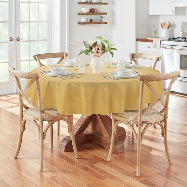 Elegance Plaid Jacquard Tablecloth, Ribbon Gold - 90"W x 90"L Round