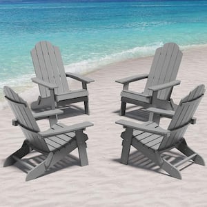 Grey Plastic Outdoor Patio Folding Adirondack Chair (4-Pack)