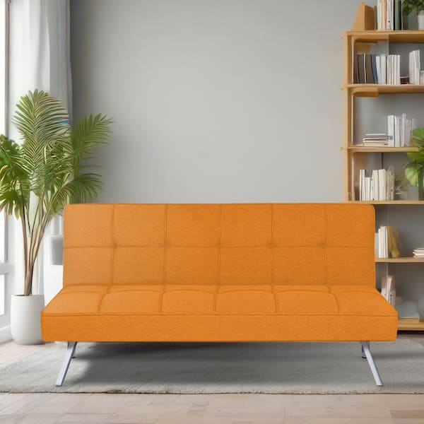 HOMESTOCK Tangerine Modern Futon Sofa Bed - Convertible Futon with Linen Fabric for Premium Comfort, Stylish & Durable.