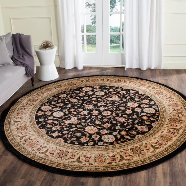 Lyndhurst Black/Ivory 8 ft. x 8 ft. Round Floral Speckled Area Rug
