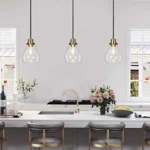 Modern Teardrop Kitchen Island Pendant Light 1-Light Black and Brass Pendant Light with Clear Glass Shade