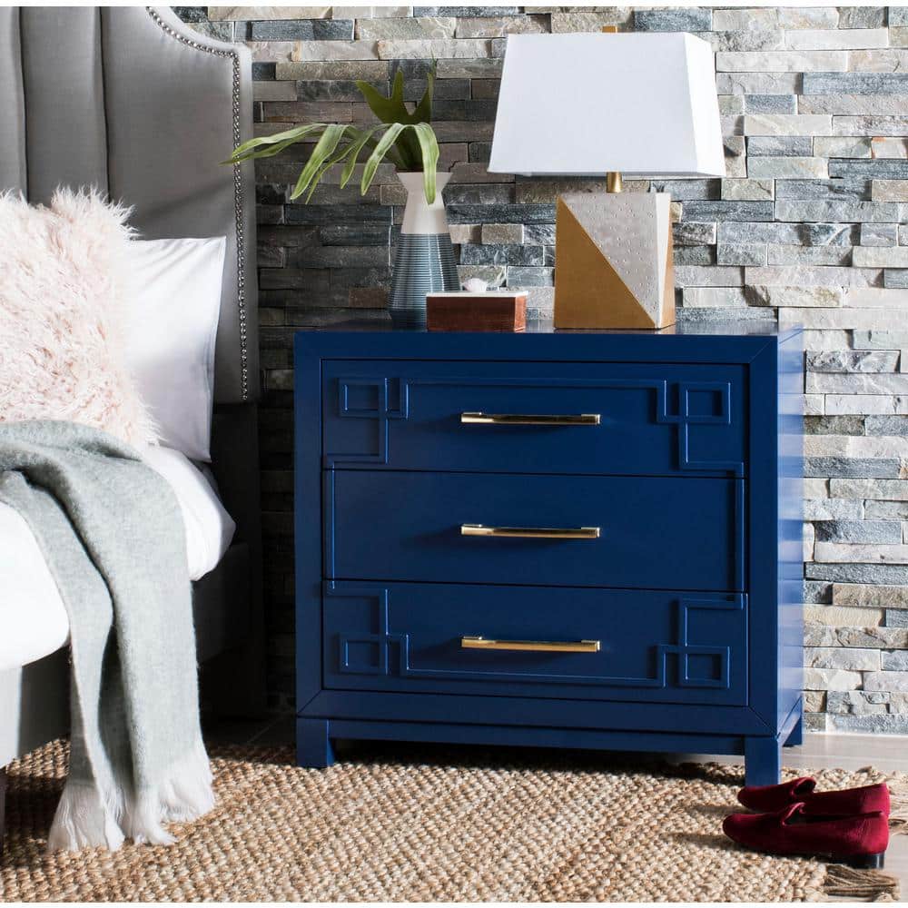 Lapis Blue and Gold Modern 3-Drawer Night Table