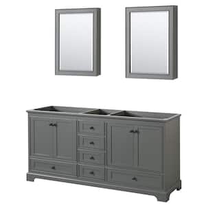 Deborah 71 in. W x 21.5 in. D x 34.25 in. H Double Bath Vanity Cabinet without Top in Dark Gray with Med Cab Mirrors