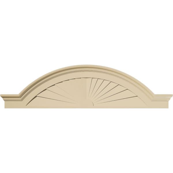 Ekena Millwork 68-in. W x 18-in. H x 2-1/2-in. P Segment Arch W/Flankers Sunburst Signature Urethane Pediment, Primed Tan