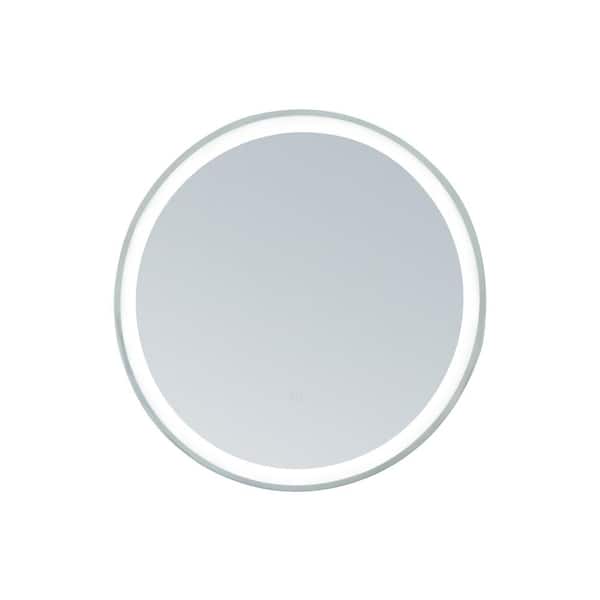 innoci-usa 30 in. W x 30 in. H Framed Round LED Light Bathroom Vanity Mirror in Stainless Steel