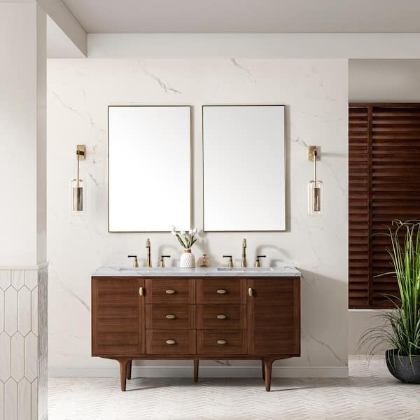 James Martin Vanities Amberly 60.0 in. W x 23.5 in. D x 34.7 in . H Bathroom Vanity in Mid-Century Walnut with Ethereal Noctis Quartz Top