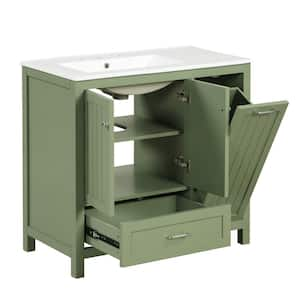 36 in. W x 18.3 in. D x 33.9 in. H Single Sink Freestanding Bath Vanity in Green with White Ceramic Top