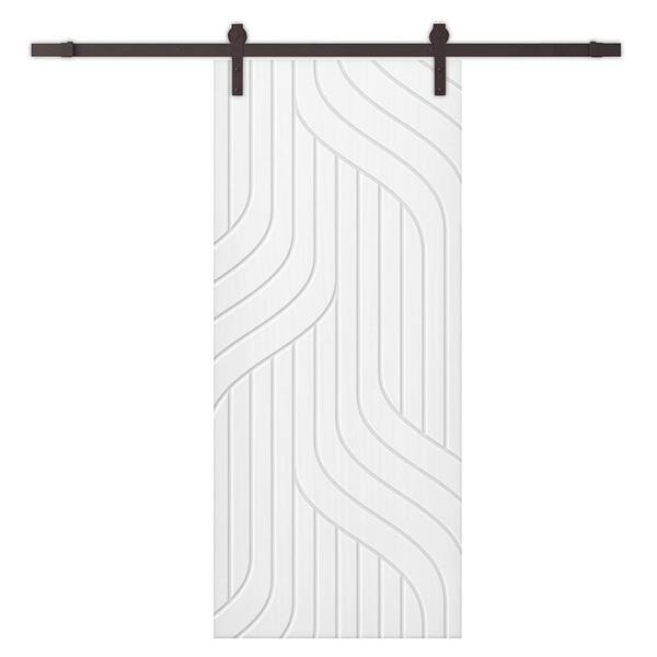 CALHOME 30 in. x 96 in. White Painted Composite MDF Paneled Interior Sliding Barn Door with Hardware Kit