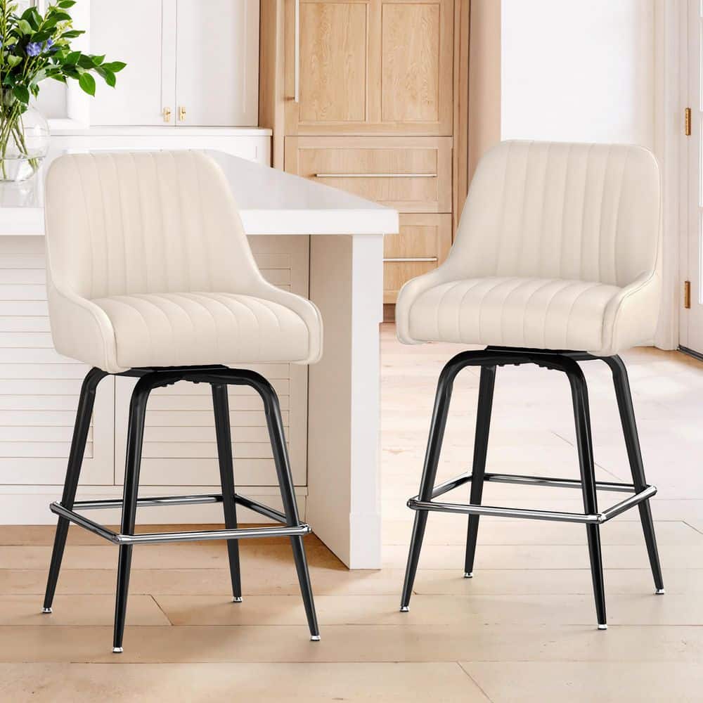 LUE BONA Hudi 26 in. H Ivory White Low Back Metal Bar Stool with