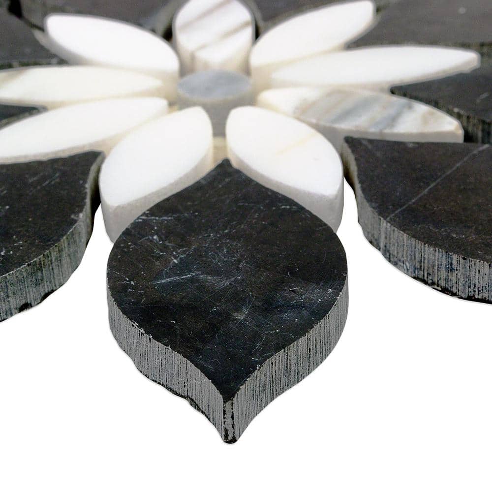 Thistle Black and White Polished Marble Mosaic Tile Sheet
