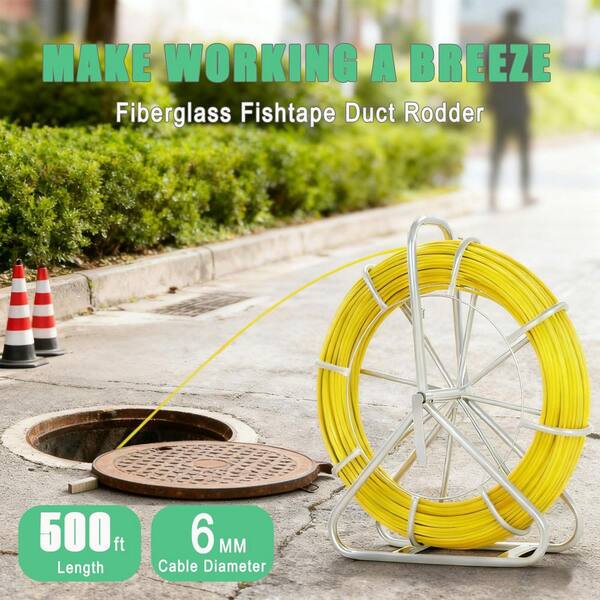 Ahfiwaso 500ft Fiberglass Electrical Fish Tape Epoxy HDPE Duct Rodder with Steel Reel Stand for Conduit Wire Pulling Ahfiwaso 500ft Fiberglass Electrical Fish Tape Epoxy HDPE Duct Rodder with Steel Reel Stand for Conduit Wire Pulling