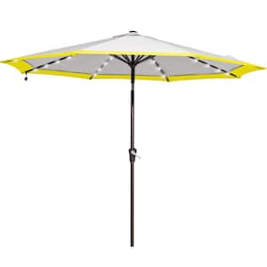 10 ft. Steel Lighted Market Tilt Solar Umbrella With Crank in Gray and Yellow Splicing