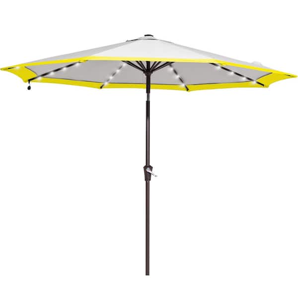 JEAREY 10 ft. Steel Lighted Market Tilt Solar Umbrella With Crank in Gray and Yellow Splicing