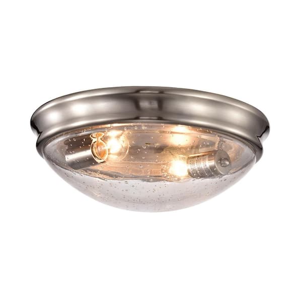 Edvivi 13 in. 2-Light Brushed Nickel Modern Flush Mount with Seeded Glass Shade