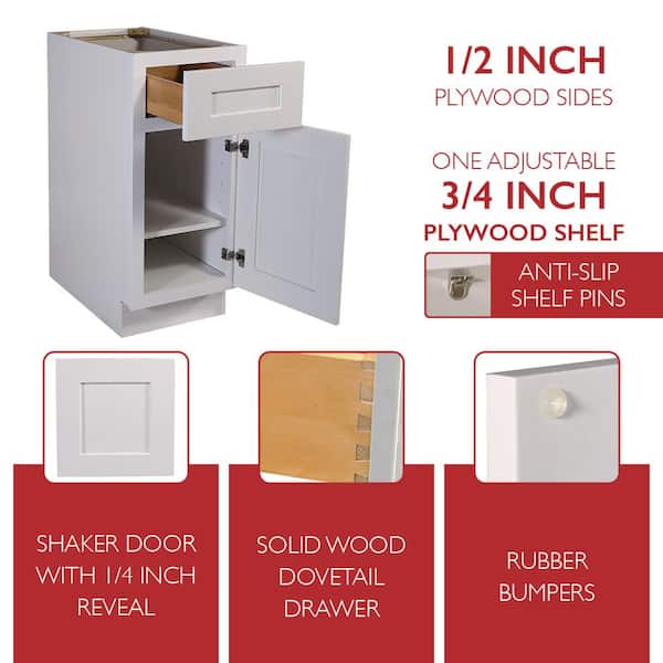 Design House Brookings Solid Wood Ready to Assemble Shaker 18 in. x 34.5 in. x 24 in. 1Door 1Drawer Base Kitchen Cabinet B18 in White