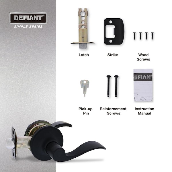 Defiant Wave Matte Black Hall/Closet Door Lever (6-Pack