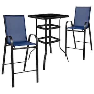 Black 3-Piece Metal Square Bar Height Outdoor Dining Set