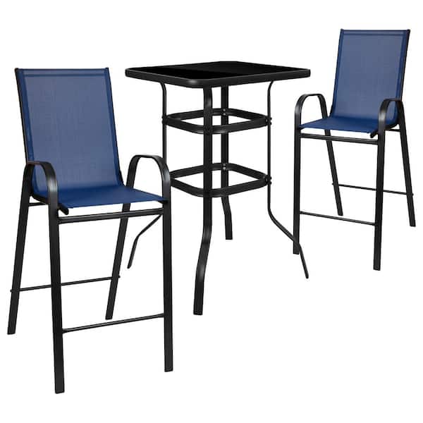 Carnegy Avenue Black 3-Piece Metal Square Bar Height Outdoor Dining Set