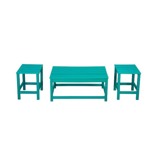Mason 3-Piece Turquoise Poly Plastic Outdoor Patio UV Resistant Coffee and Side Table Set