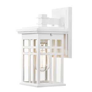 1-Light White With Clear Glass Hardwired Outdoor Wall Lantern Sconce Light (1-Pack)