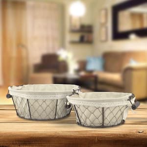 12 in. x 5 in. Iron Basket with Fabric Lining (2-Pack)