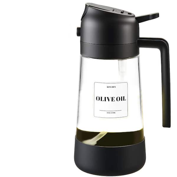 500 ml/ 17 oz. Lead-Free Glass Black Oil Dispenser Bottle with Silicone Base, 2-in-1 Spray and Pour