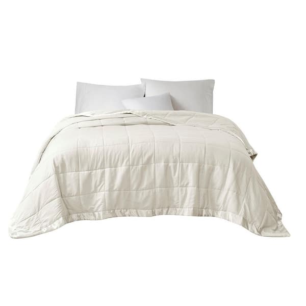 96 in. W x 108 in. H Ivory Oversized Throw Blanket with Satin Trim, Soft and Cozy