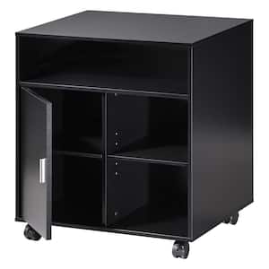 Black Printer Cabinet with Door and Storage Adjustable Shelves for Home Office 23.6 in. L x 19.6 in. W x 26.5 in. H