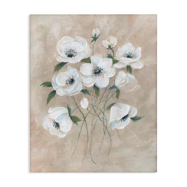 Beige Neutral Flowers by Nan Unframed Nature Graphic Art Print 48 in. x 36 in.