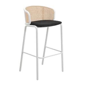 Ervilla Modern 29.5 in Wicker Bar Stool with Fabric Seat and White Powder Coated Metal Frame (Black)