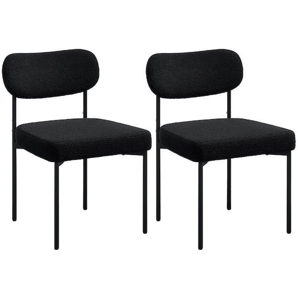 Hommpa Modern Black Upholstered Dining Chairs Boucle Dining Chair with Adjustable Foot Pads (Set of 2)