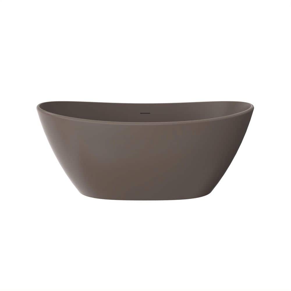 Moray 61 in. x 31.5 in. Solid Surface Stone Resin Freestanding Flat Bottom Double Slipper Soaking Bathtub in Matte Brown price history on PriceWatchPro