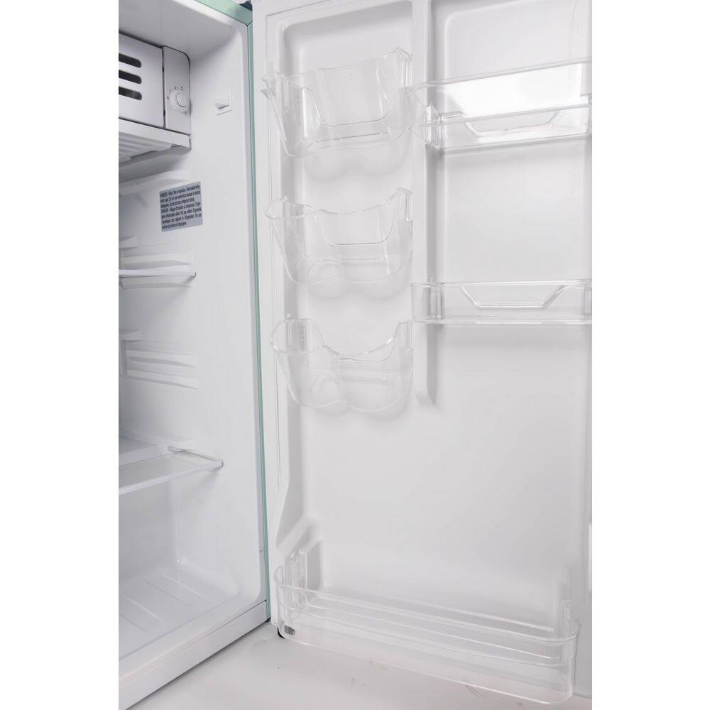 Sage Green Retro Compact Refrigerator with Silver Bar Handle