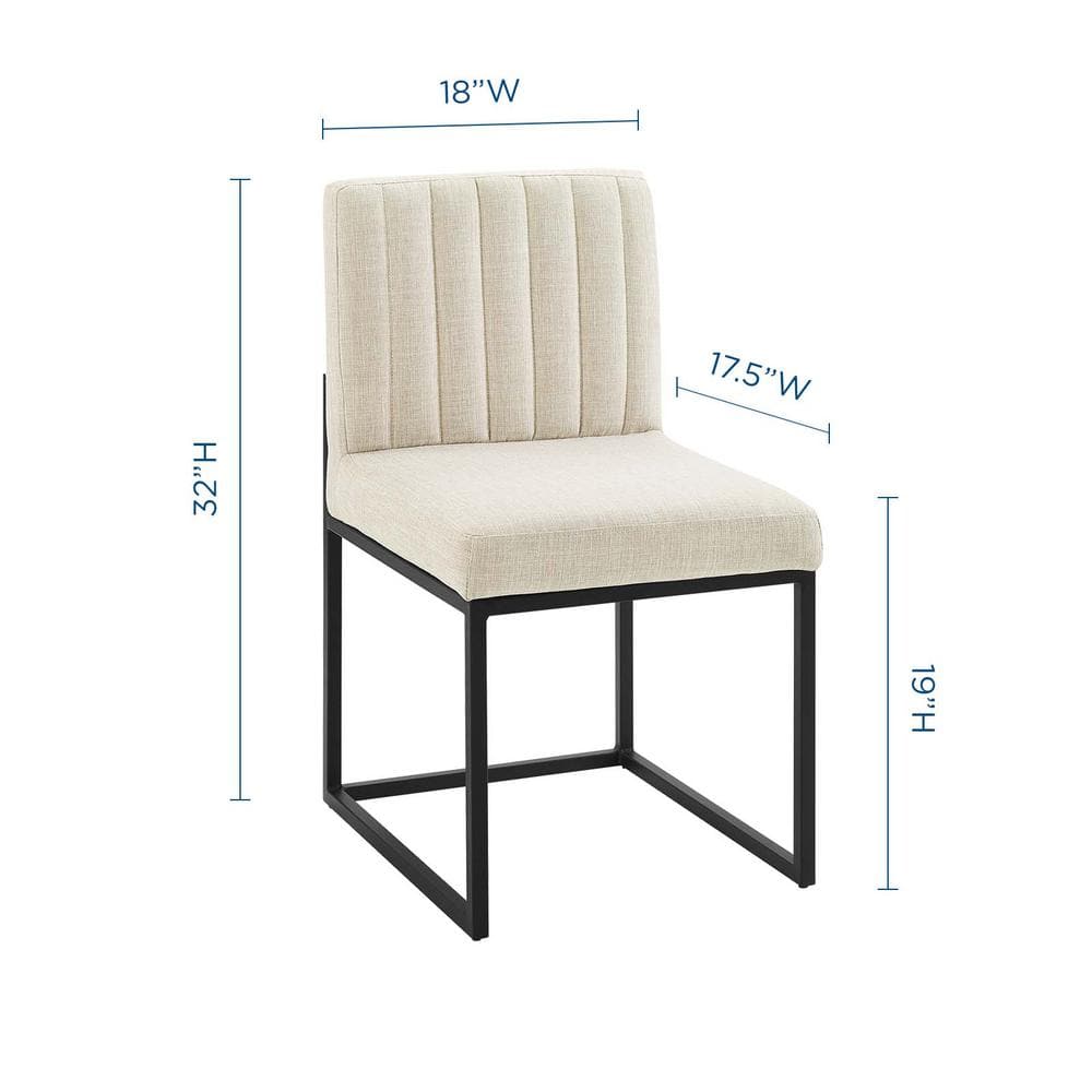 Beige Channel Tufted Upholstered Dining Chair with Black Metal Base