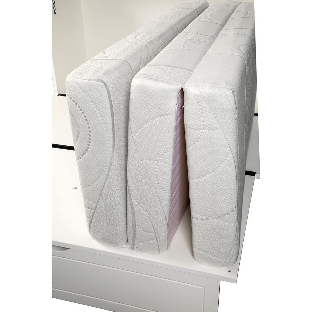Essex White Queen Murphy Bed with Upholstered Wood Frame and Drawer
