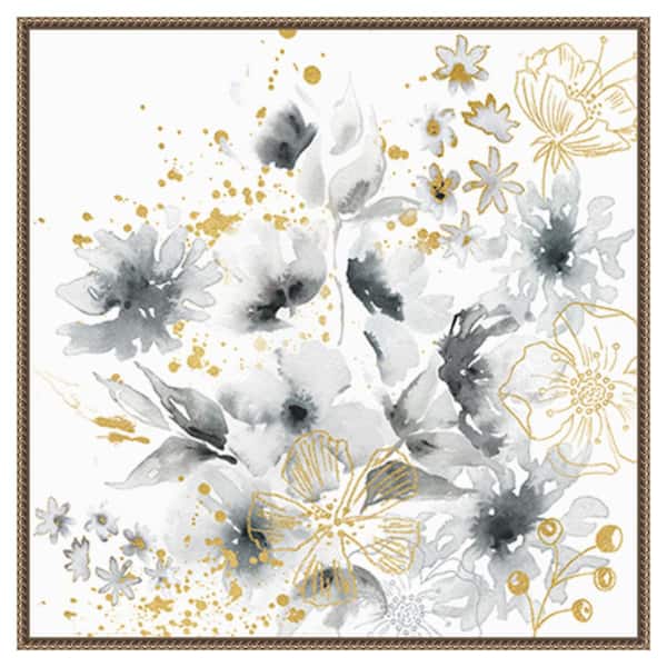 Amanti Art Watercolor Gray and Goldenrod Floral by Tre Sorelle Studios 30 in. W x 30 in. H Canvas Float Frame in Bronze