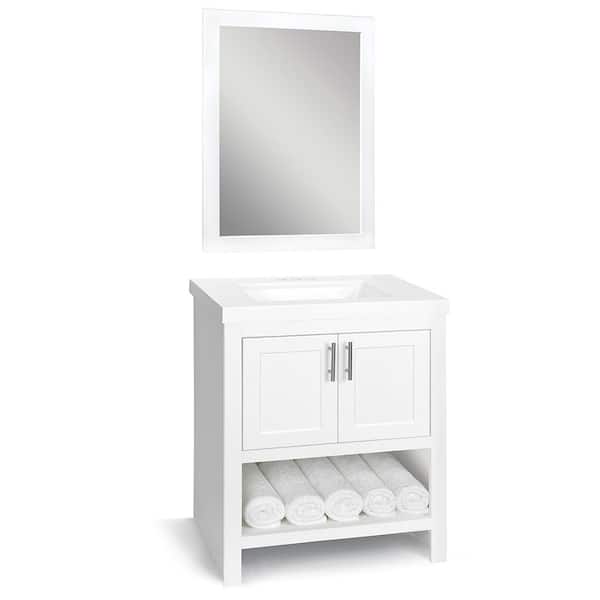 Glacier Bay Spa 30.5 in. W x 18.8 in. D x 35.5 in. H Single Sink Bath Vanity in White with White Cultured Marble Top and Mirror