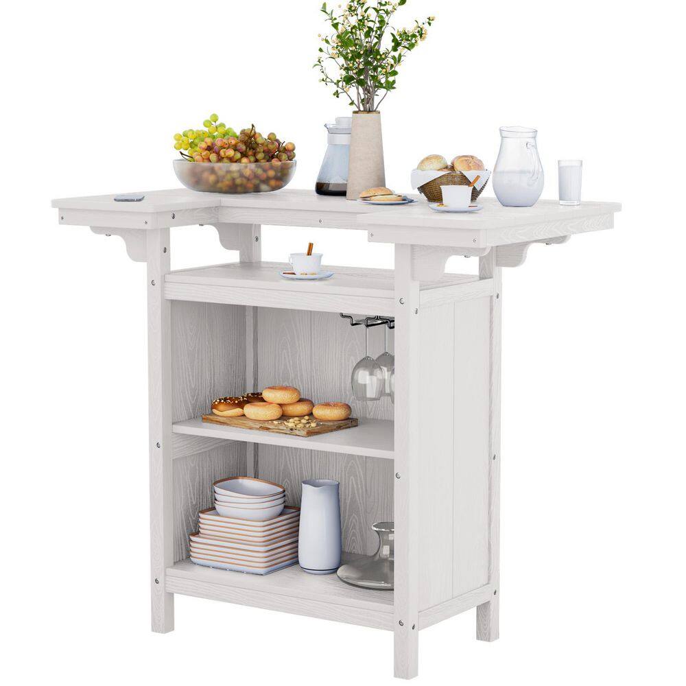 HDPE Outdoor Bar Table with Storage Shelves and Stemware Rack-Weatherproof Patio Entertainment Bar in White price history on PriceWatchPro