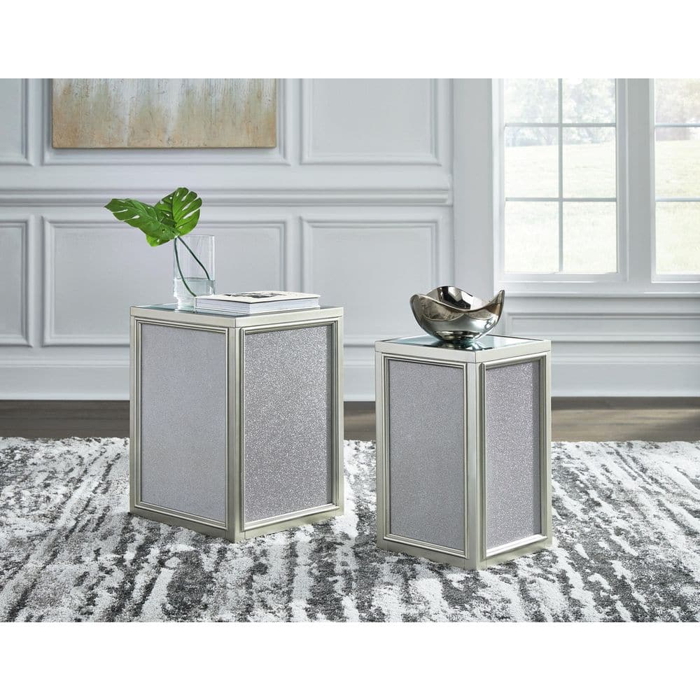 Hollywood Glamour Silver Square Mirrored Nesting End Tables