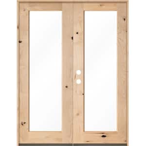 72 in. x 96 in. Rustic Knotty Alder Full-Lite Clear Glass Unfinished Wood Right Active Inswing Double Prehung Front Door