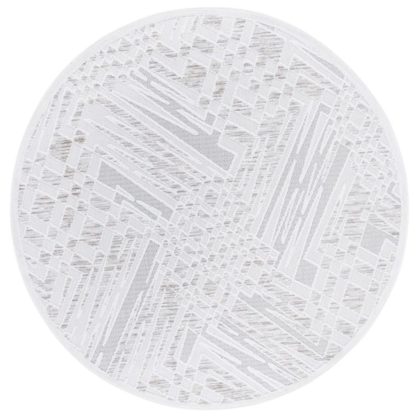 Stella Ivory/Beige 7 ft. x 7 ft. Abstract Geometric High-Low Indoor/Outdoor Round Area Rug