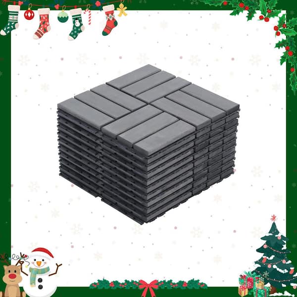 12 in. x 12 in. Wood Interlocking Flooring Tiles Indoor Outdoor Patio Garden Deck Poolside Balcony, 10-Pack, Gray