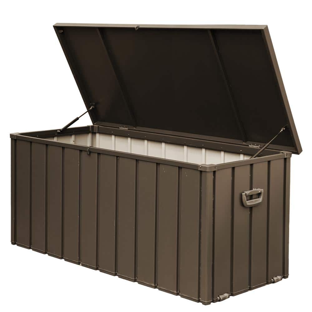 100 Gal. Dark Brown Steel Waterproof Lockable Outdoor Storage Bench with Ro