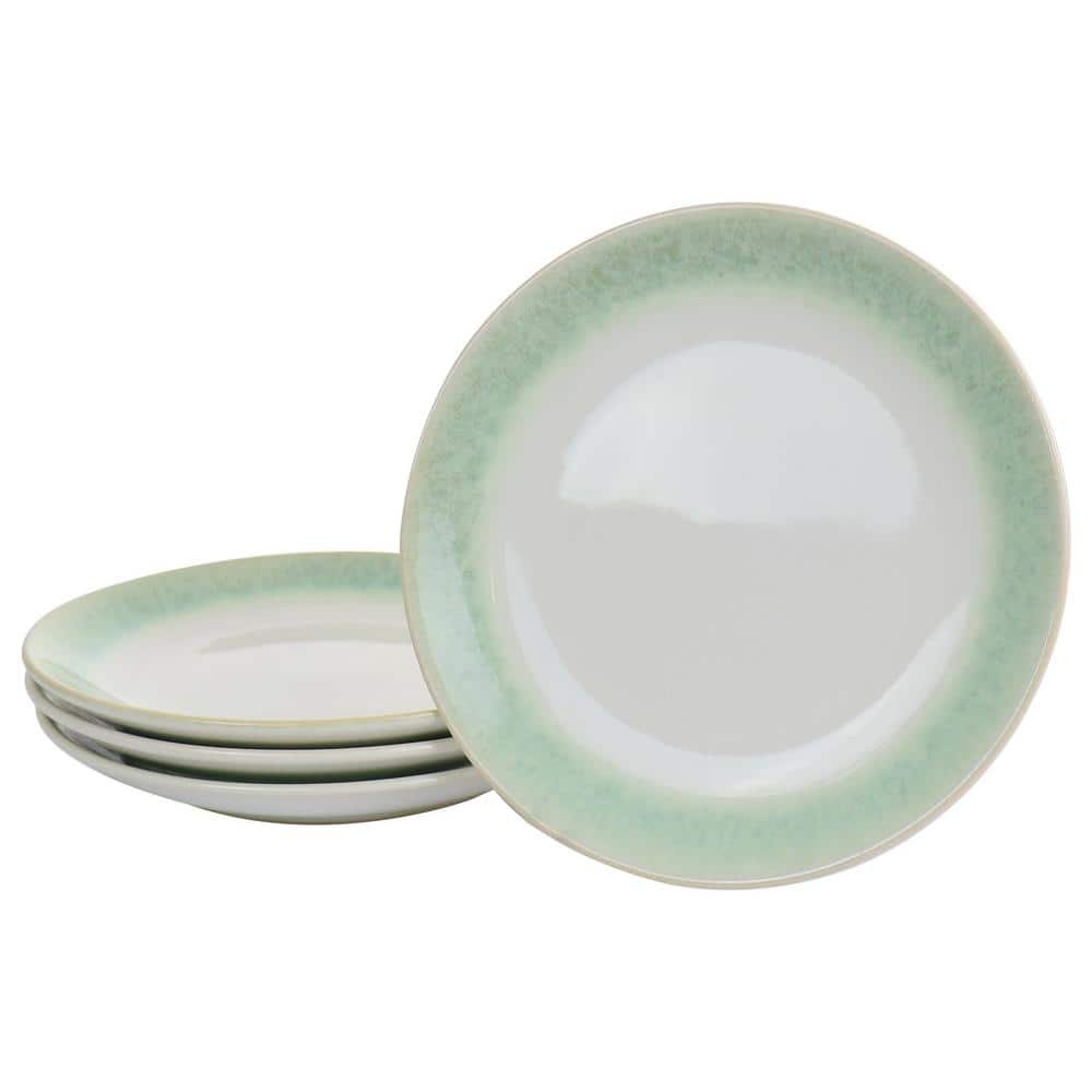 Green and White Ceramic 12-Piece Dinnerware Set, Service for 4