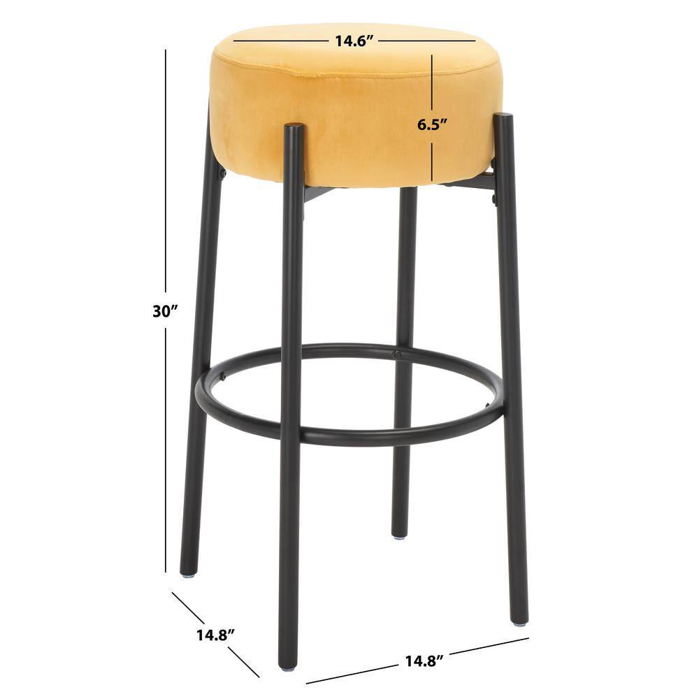 Paisleigh 15'' Mustard Velvet and Black Metal Round Bar Stool