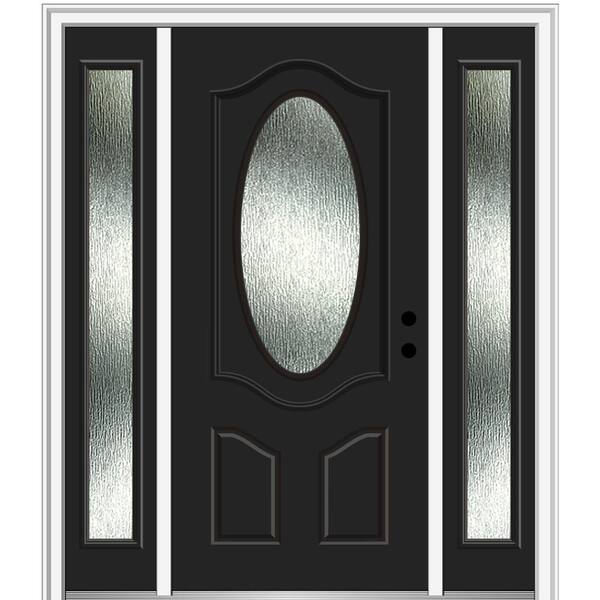 MMI Door 64 in. x 80 in. Left-Hand Inswing Rain Glass Black Fiberglass Prehung Front Door on 4-9/16 in. Frame
