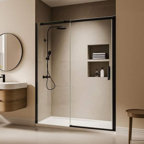 56-60 in. W x 74 in. H Sliding Semi Frameless Shower Door in Matte Black with 5/16 in. (8 mm) Tempered Clear Glass